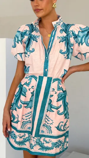 Laraine Mini Skirt - Aqua / Pink Zayna