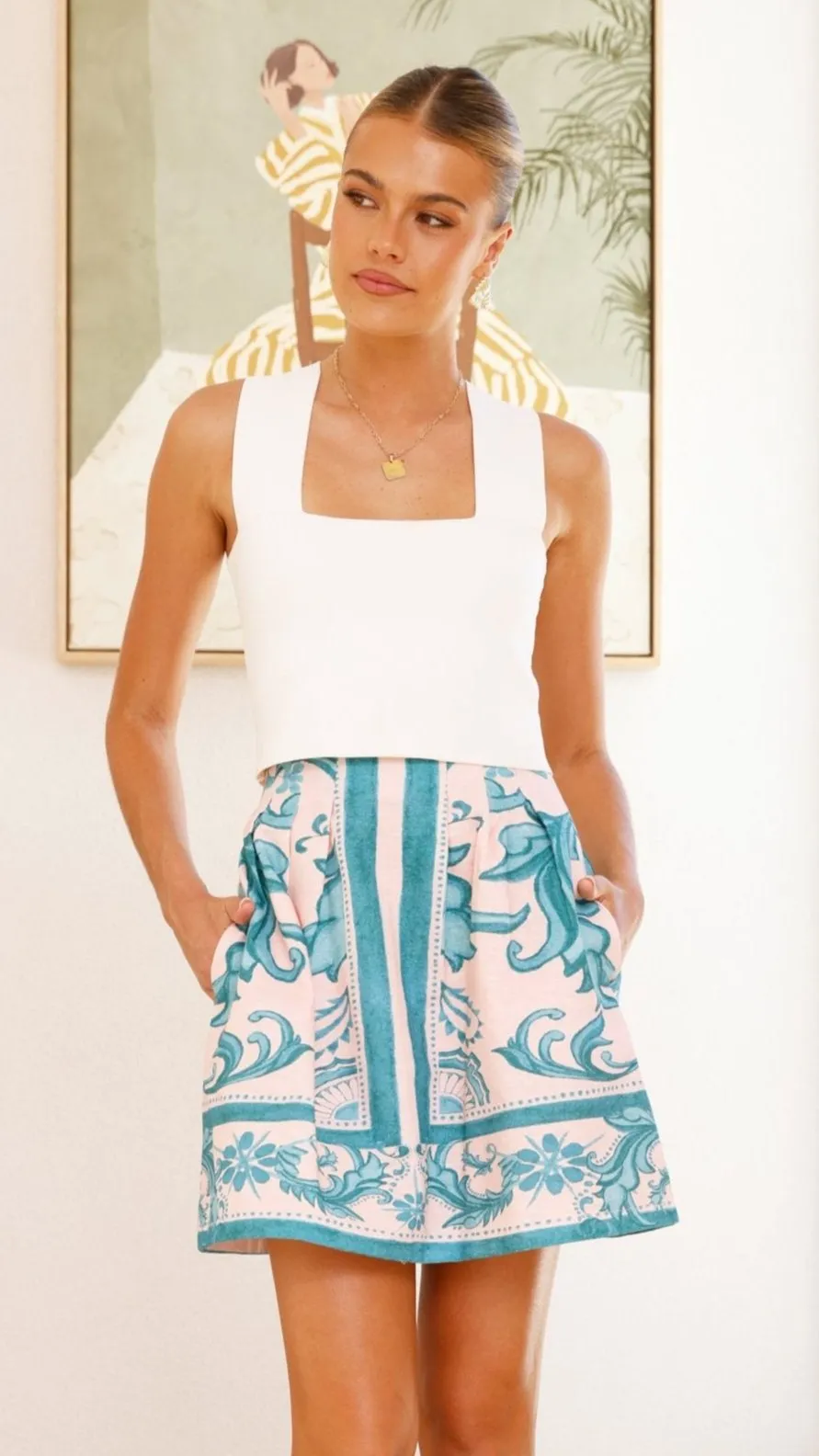 Laraine Mini Skirt - Aqua / Pink Zayna