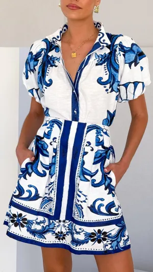 Laraine Mini Skirt - Sapphire / White Zayna