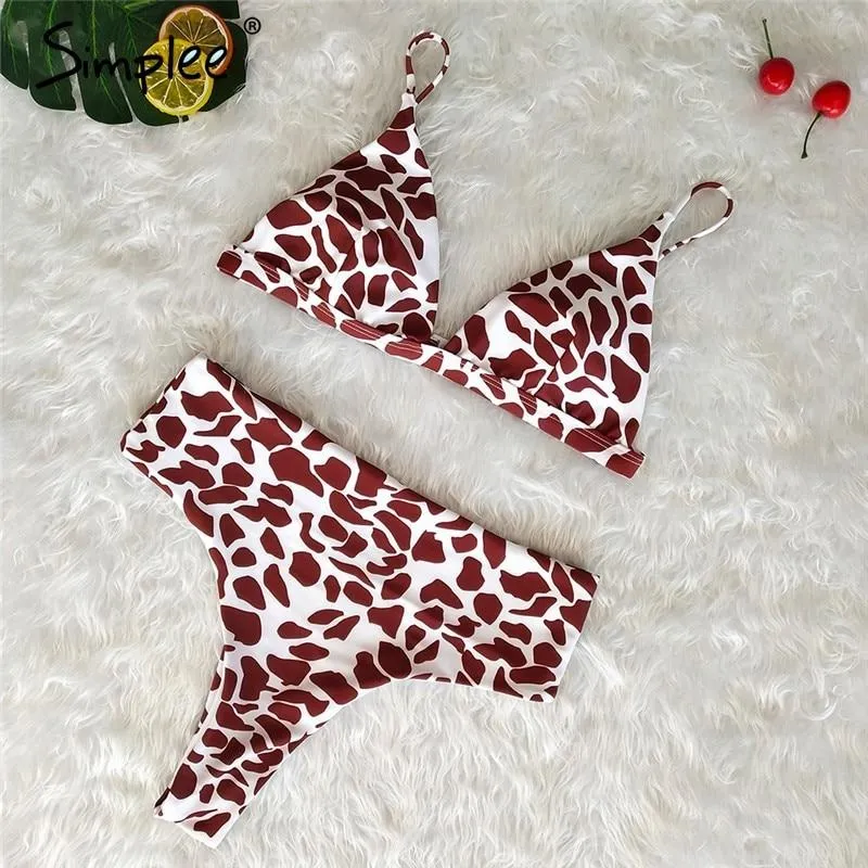 Leopard print women two piece bodysuit High waist push up triangle swimwear Sexy floral print female summer swimsuit