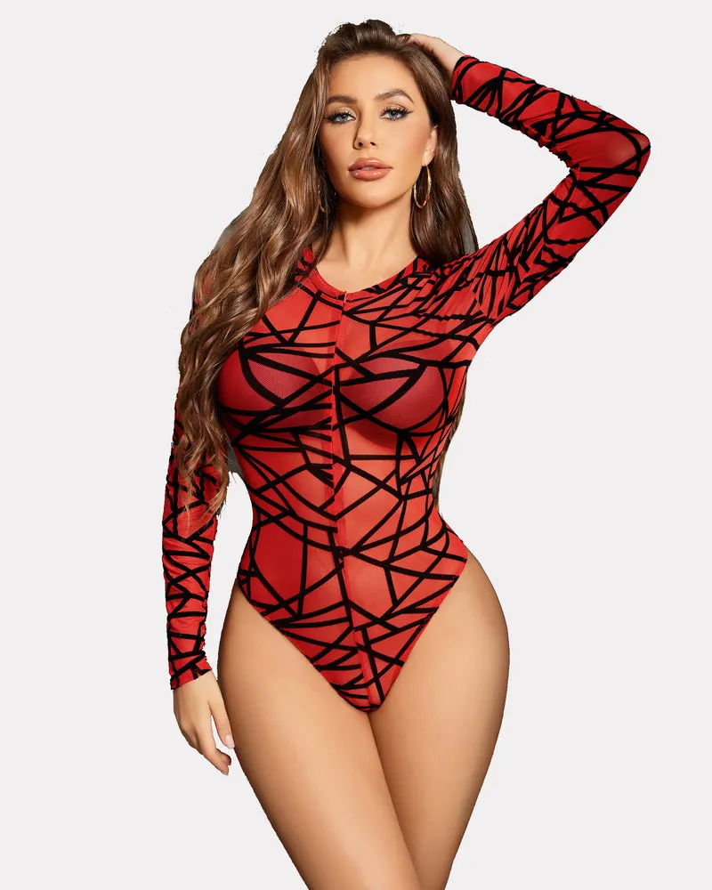 Leopard Zipper Sheer Bodysuit