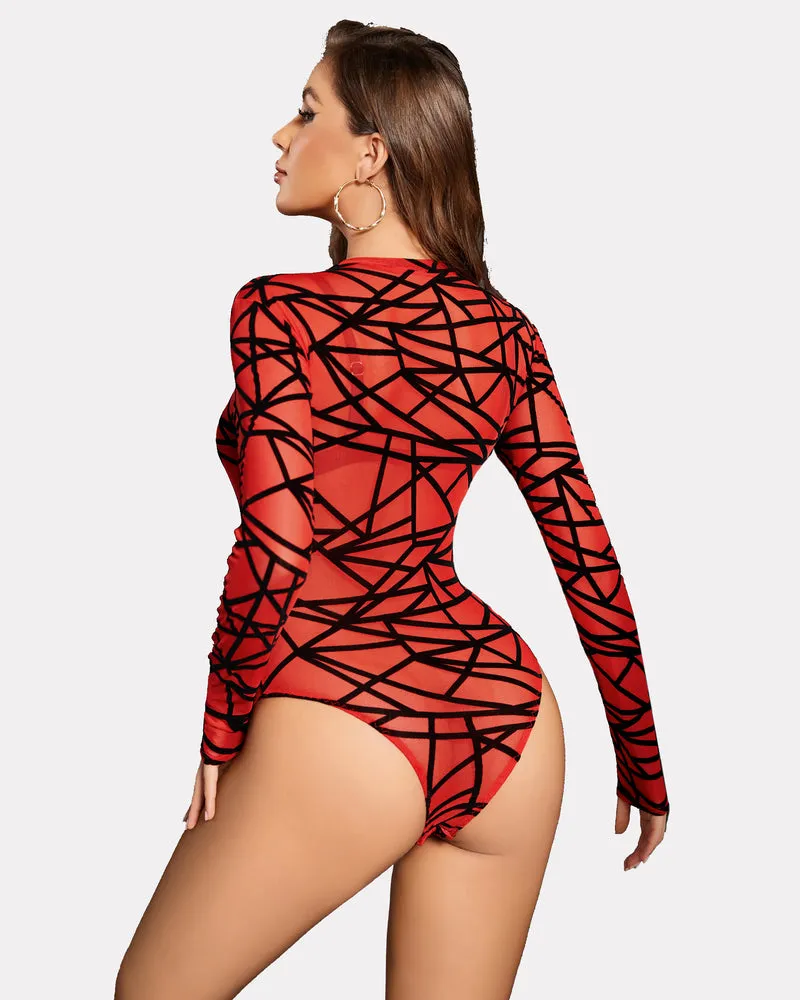 Leopard Zipper Sheer Bodysuit
