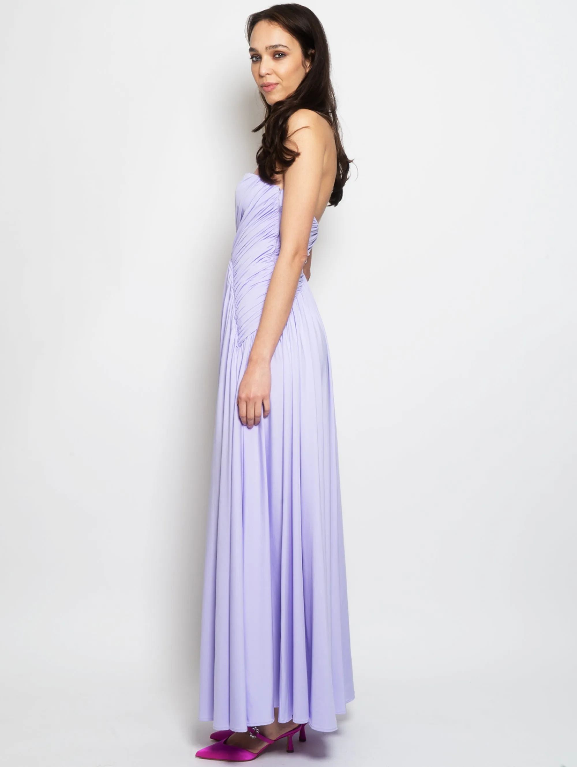 Long Dress with Lavender Gathered Bodice