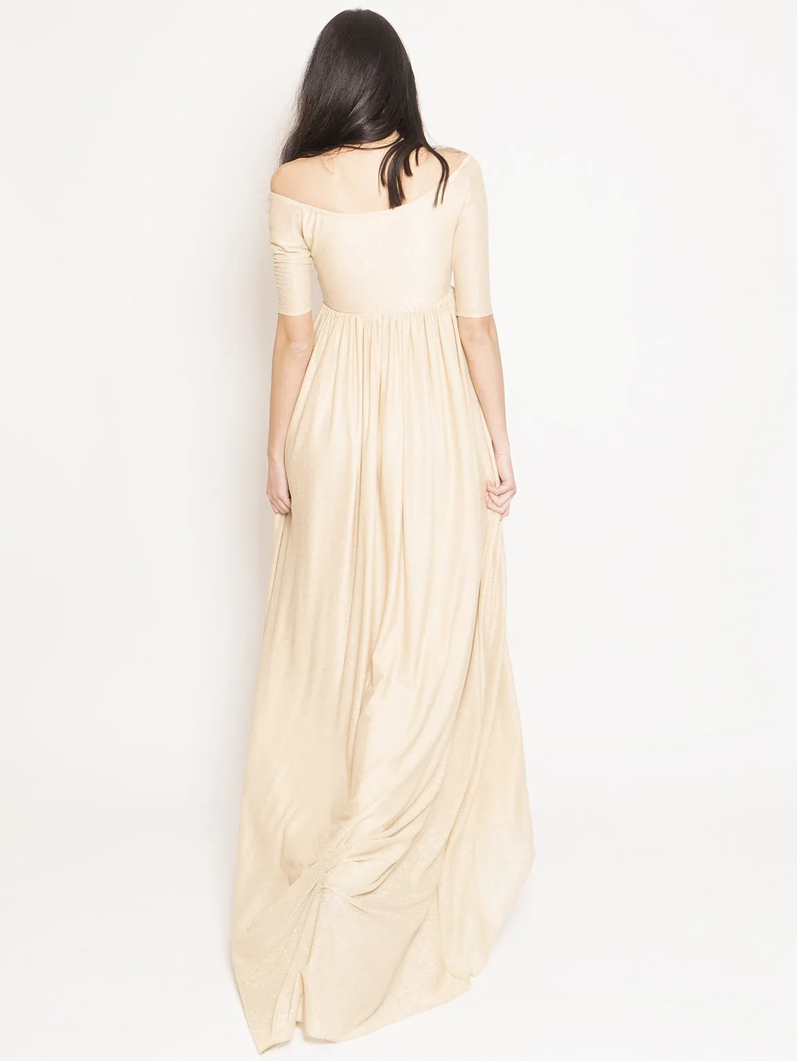 Long Lurex Dress with Short Gold Sleeve