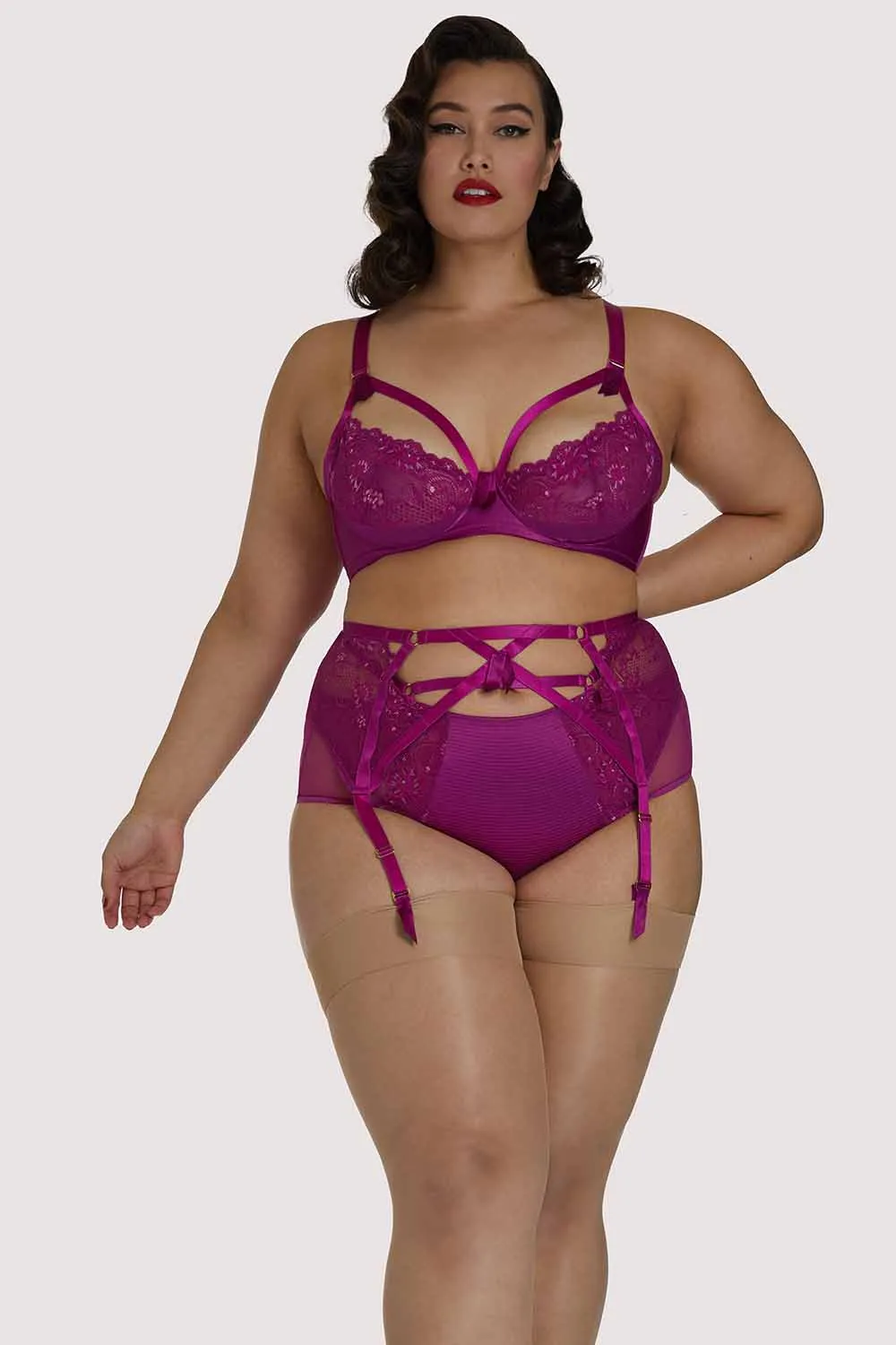 Madame X Magenta Curve Suspender Belt