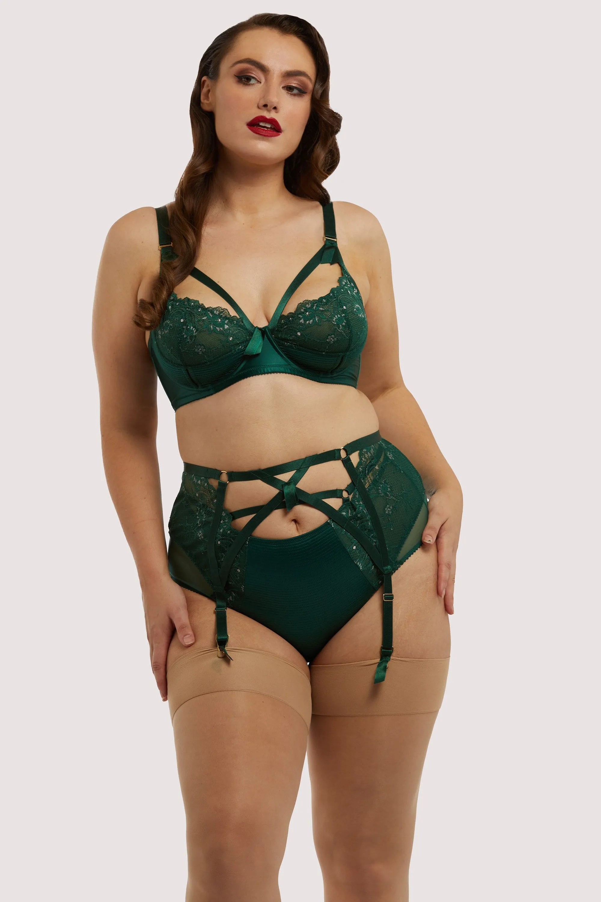 Madame X Plunge Bottle Green Curve Suspender belt