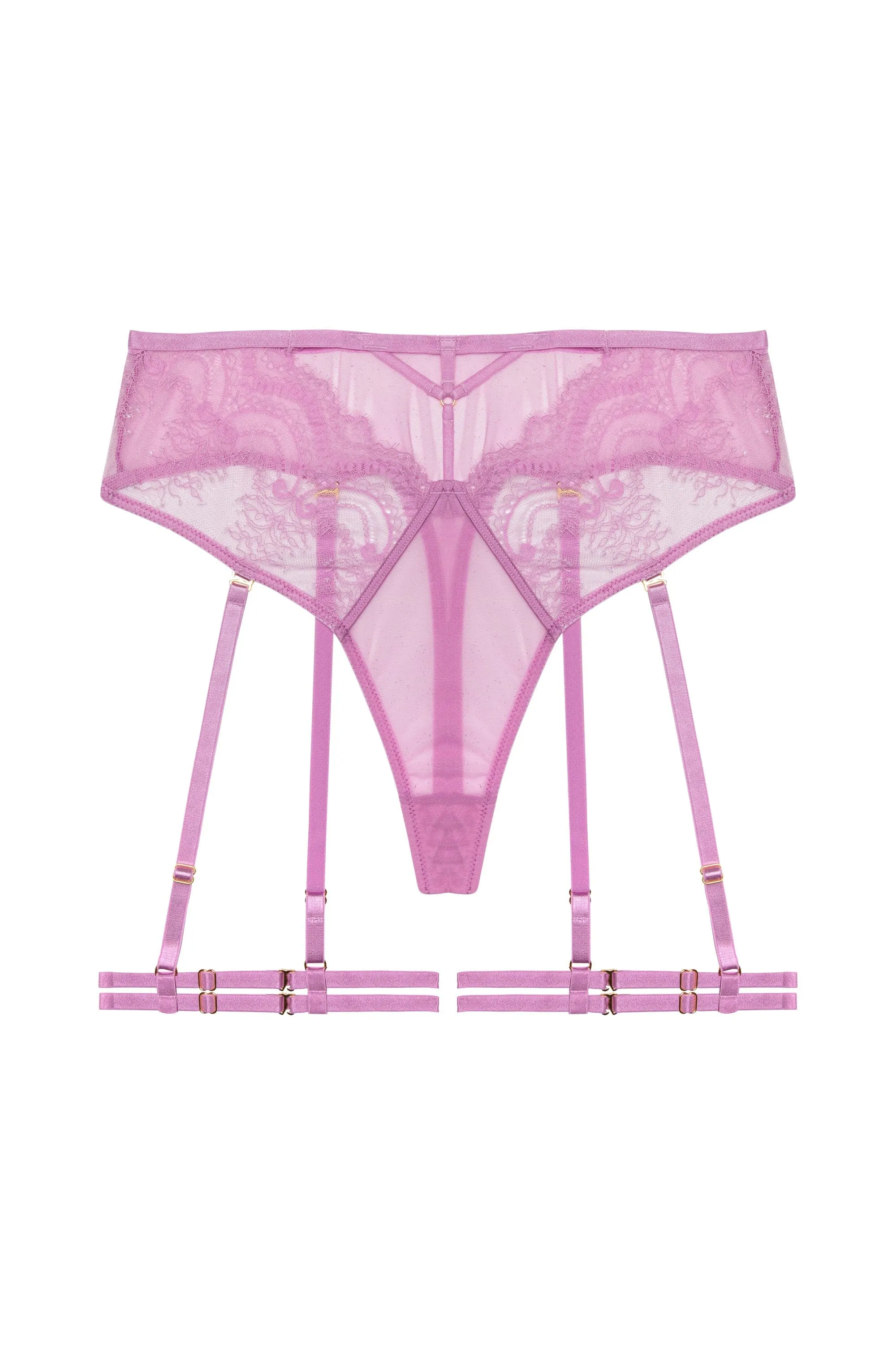 Marlie Pink Lace High Waist Suspender Thong