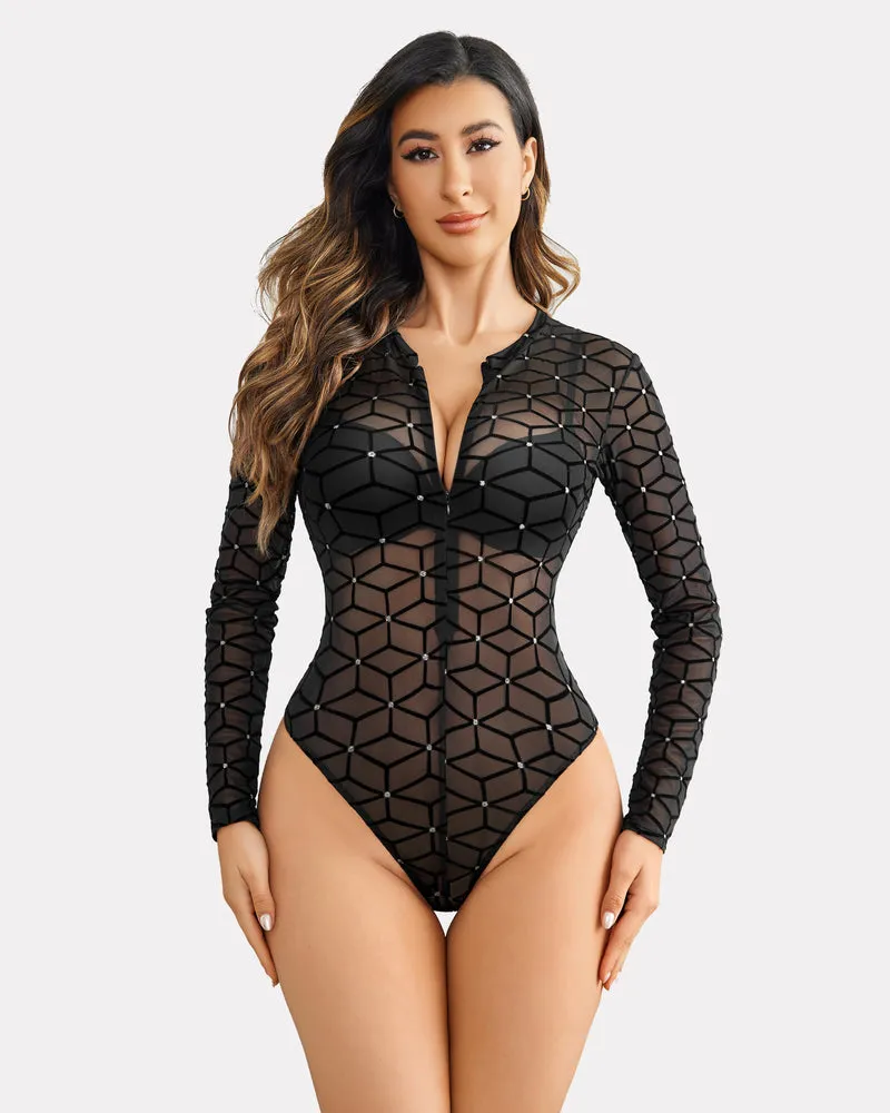 Mesh Zipper Sheer Bodysuit