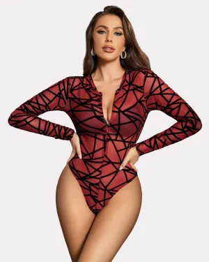 Mesh Zipper Sheer Bodysuit