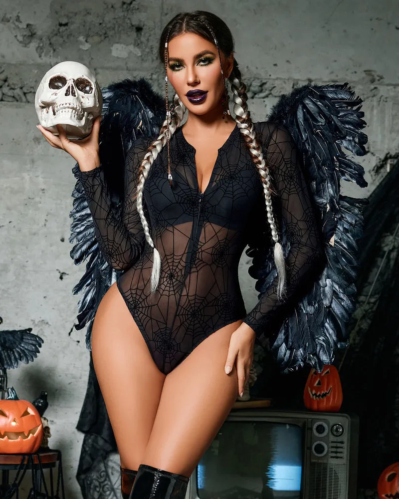 Mesh Zipper Sheer Bodysuit