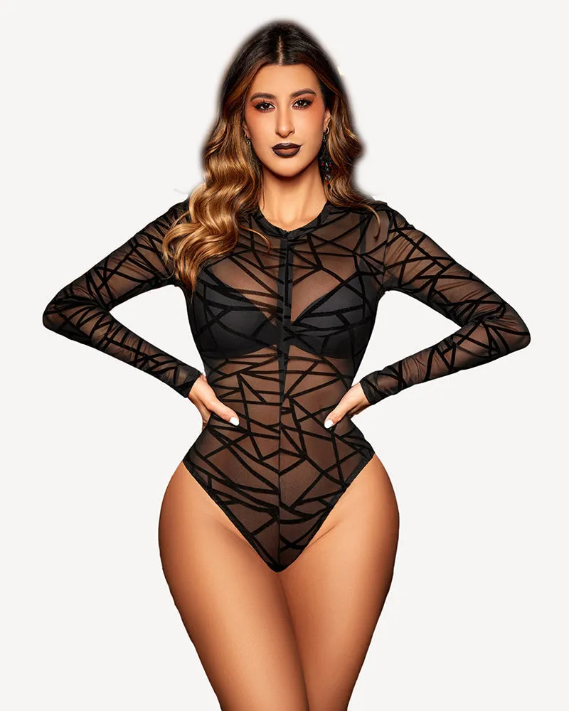 Mesh Zipper Sheer Bodysuit