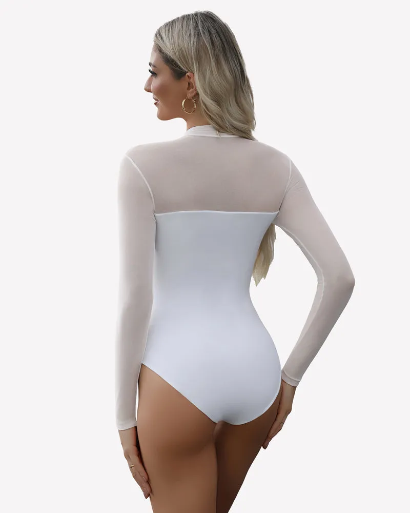 Mock Turtle Neck Sheer Mesh Bodysuit