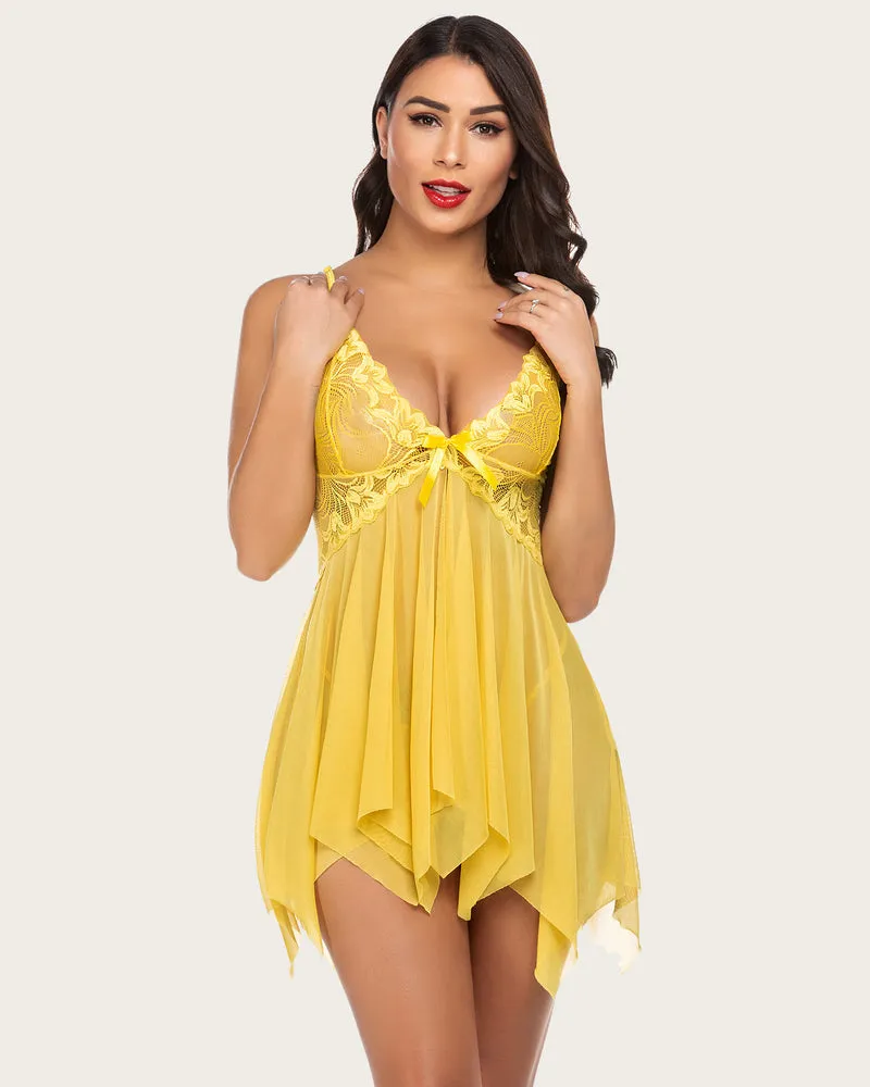 Plus Size Lingeries Lace Print Babydoll Outfits