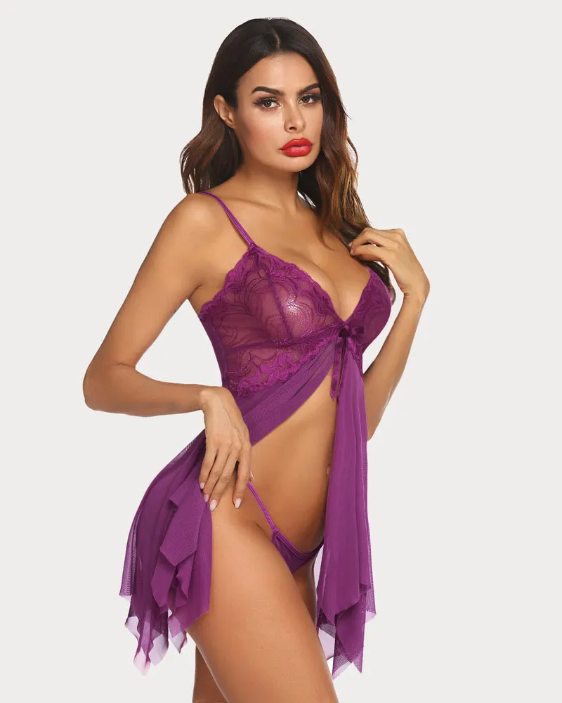 Plus Size Lingeries Lace Print Babydoll Outfits