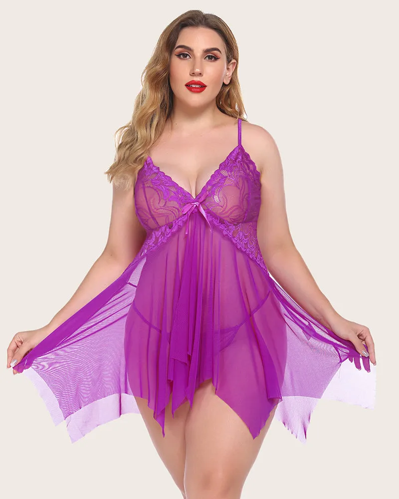 Plus Size Lingeries Lace Print Babydoll Outfits