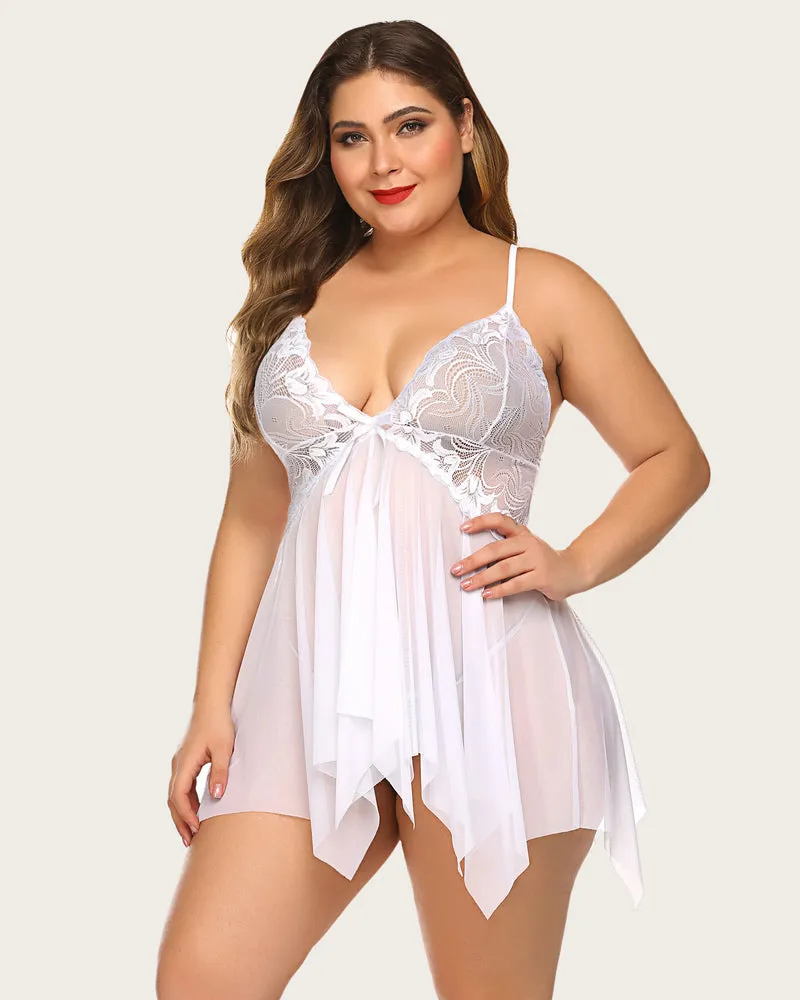 Plus Size Lingeries Lace Print Babydoll Outfits