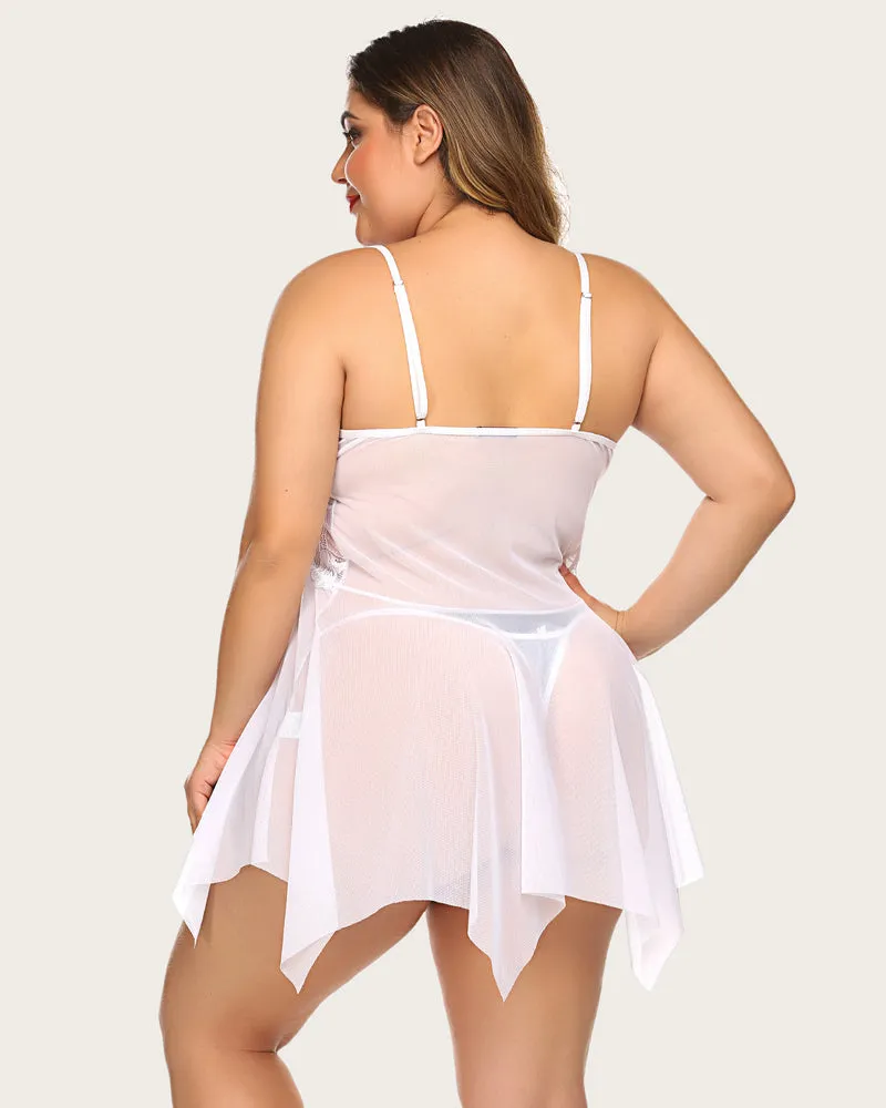 Plus Size Lingeries Lace Print Babydoll Outfits