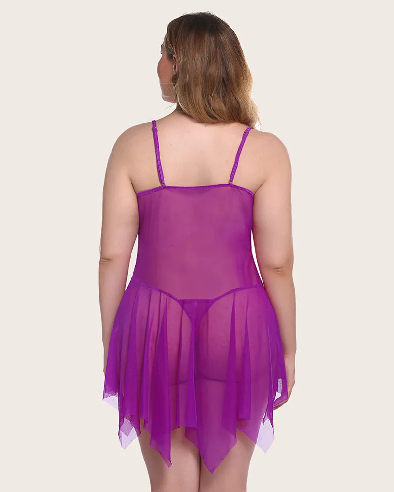 Plus Size Lingeries Lace Print Babydoll Outfits