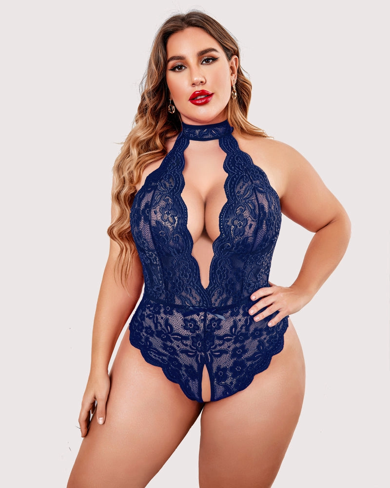Plus Size Lace Halter Teddy