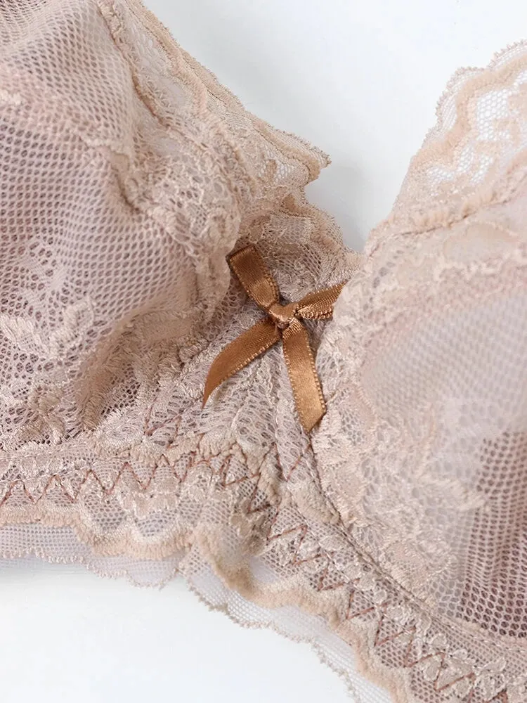 Sexy Lace Bowknot Soft Underwire Breathable Mesh Bras