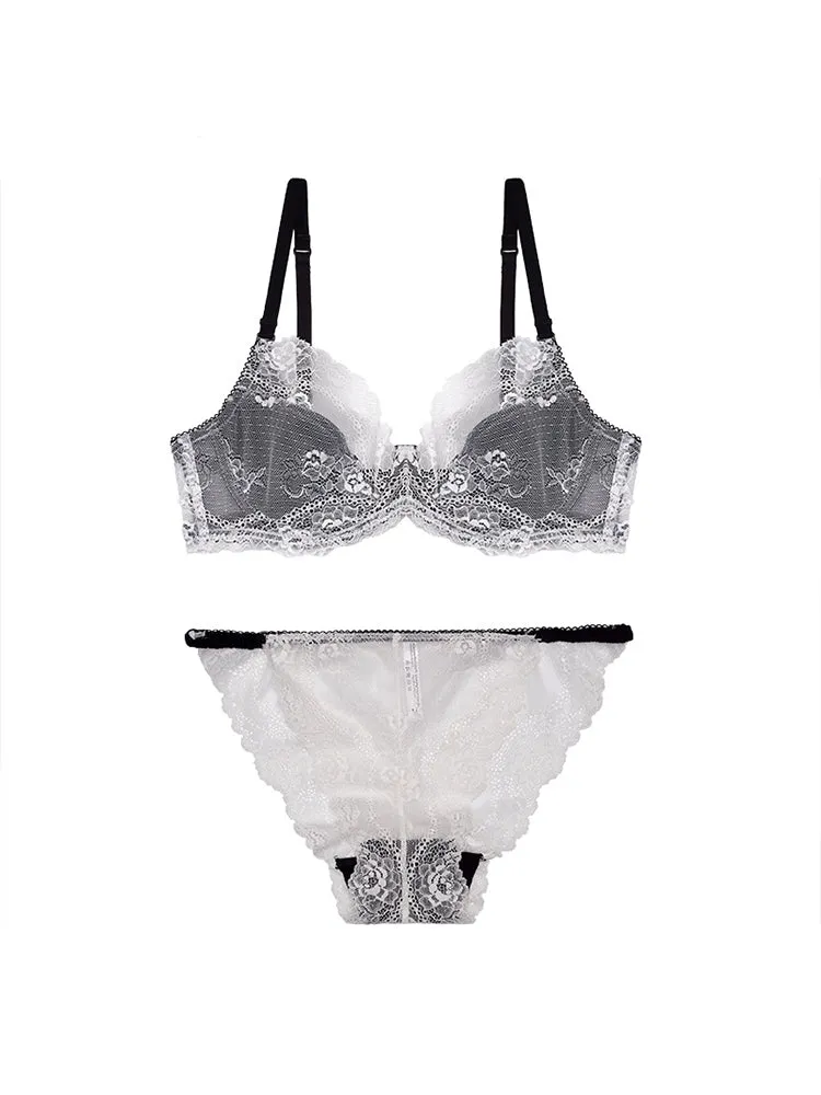 Sexy V-neck Lace Underwear Bra and Panty Set