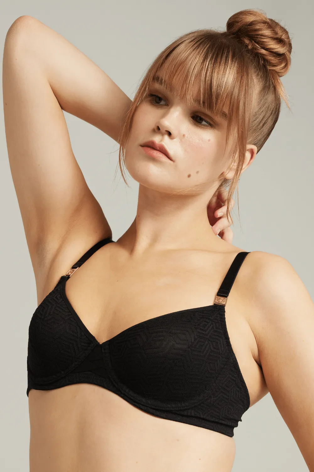 Sheer Deco Balcony Bra in Black