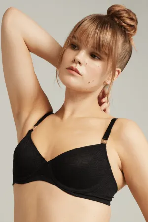 Sheer Deco Balcony Bra in Black