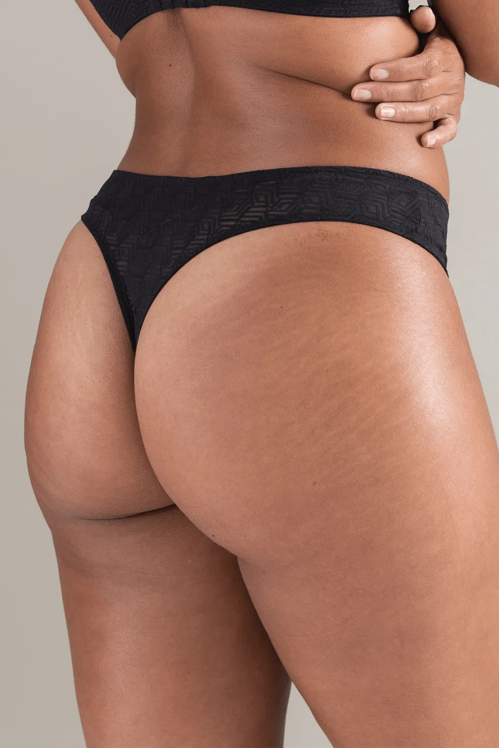 Sheer Deco Thong in Black