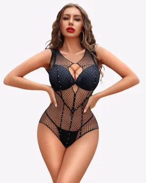 Sparkle Rhinestone Fishnet Bodysuit