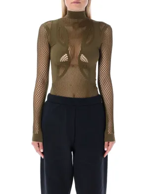 The Attico Turtleneck Long-Sleeve Mesh Bodysuit