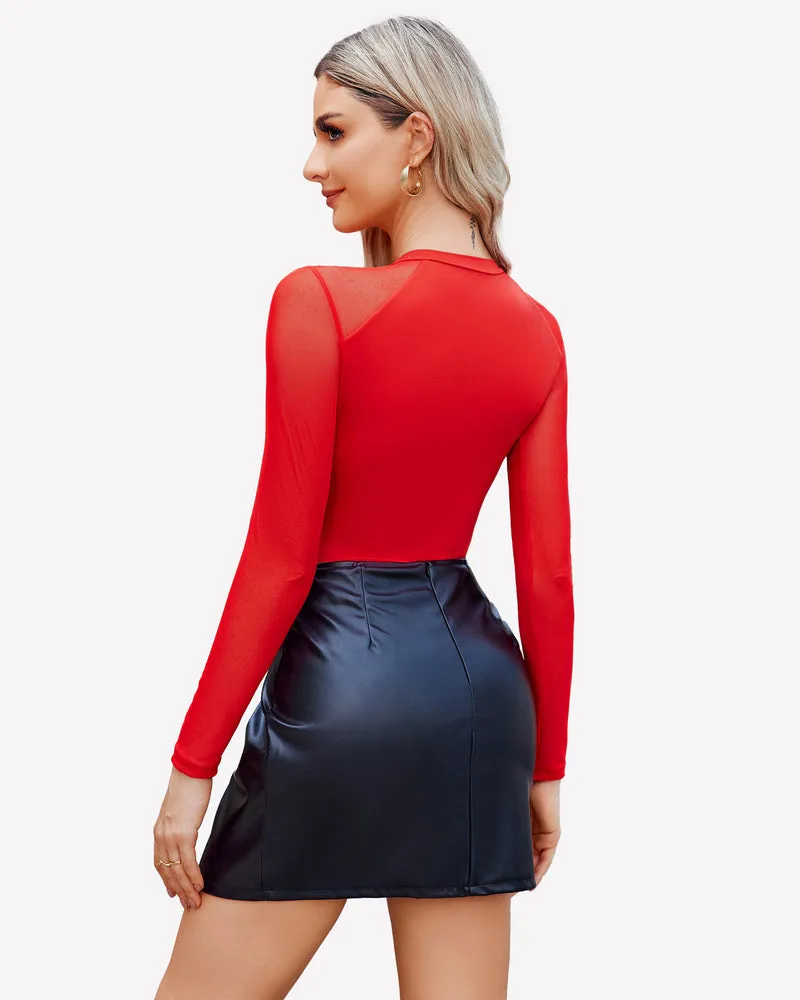 Turtleneck Mesh One Piece Leotards