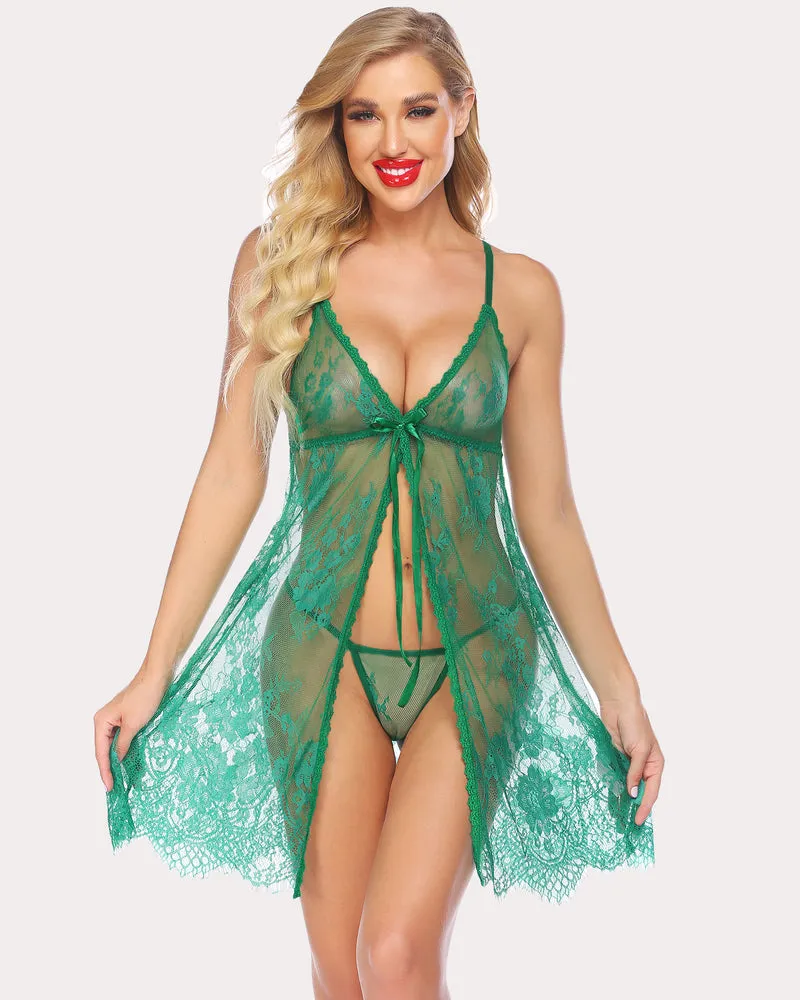 V Neck Exotic Open Front Negligee