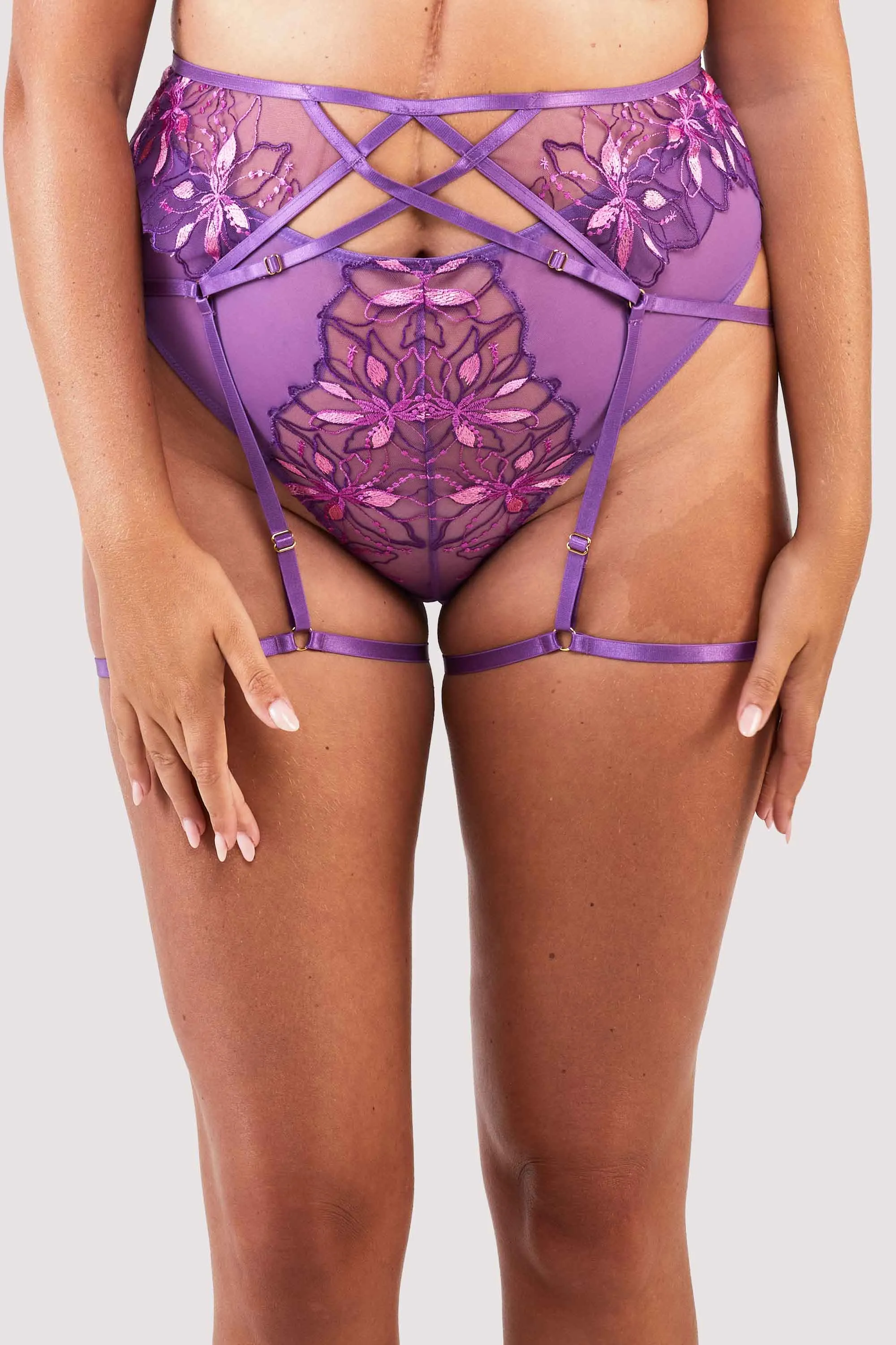 Walpole Purple Embroidered Strappy Suspender Belt