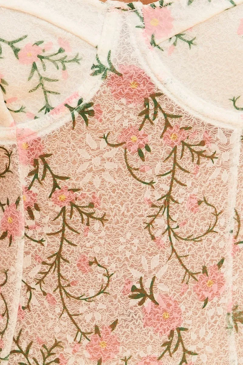 White Floral Print Lace One Piece Teddy Bodysuit