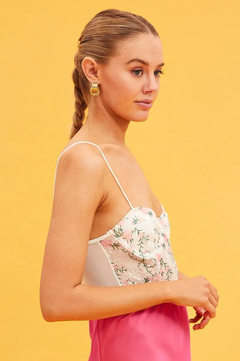 White Floral Print Lace One Piece Teddy Bodysuit