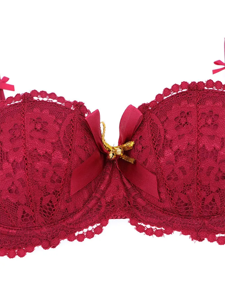 Women Lace Babydoll Christmas Lingerie Four Piece Set