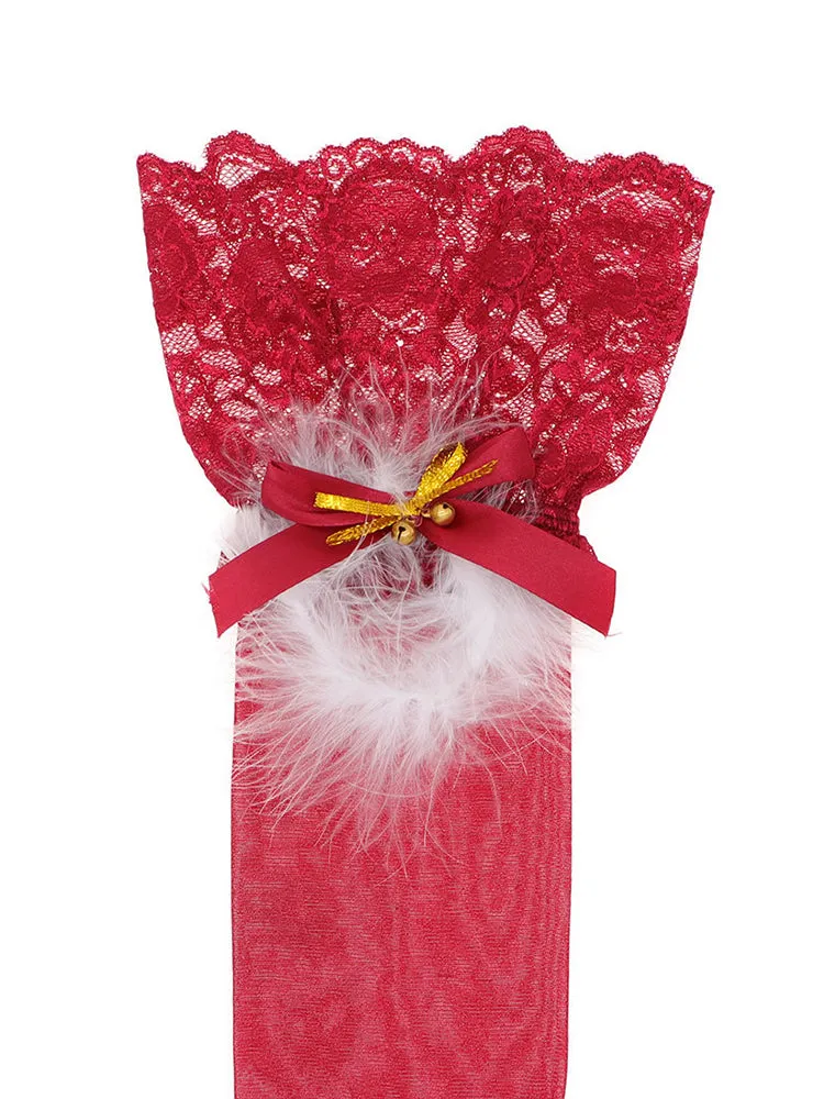 Women Lace Babydoll Christmas Lingerie Four Piece Set
