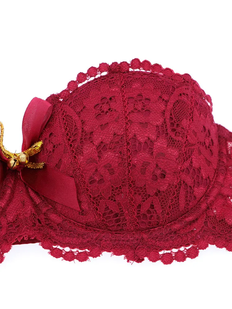 Women Lace Babydoll Christmas Lingerie Four Piece Set