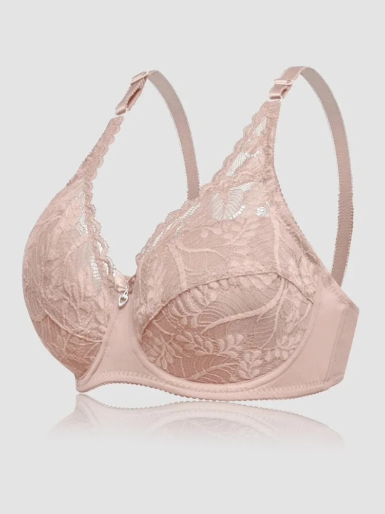 Women Ultra Thin Floral Lace Underwire Bras