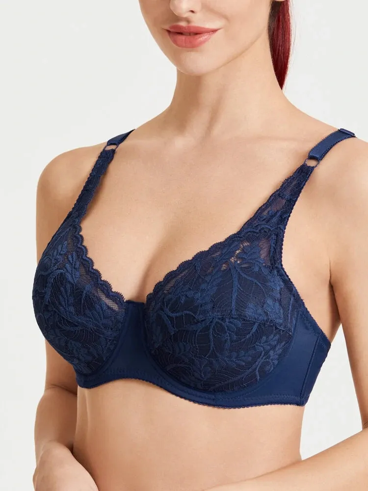 Women Ultra Thin Floral Lace Underwire Bras