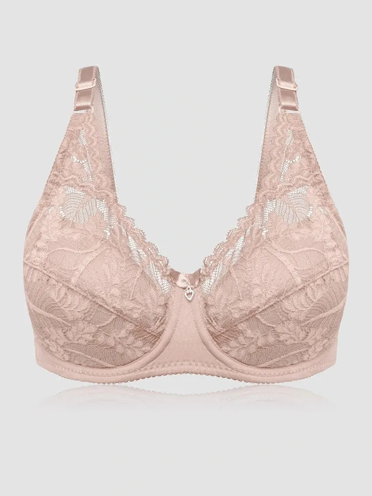 Women Ultra Thin Floral Lace Underwire Bras