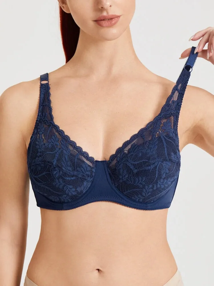 Women Ultra Thin Floral Lace Underwire Bras