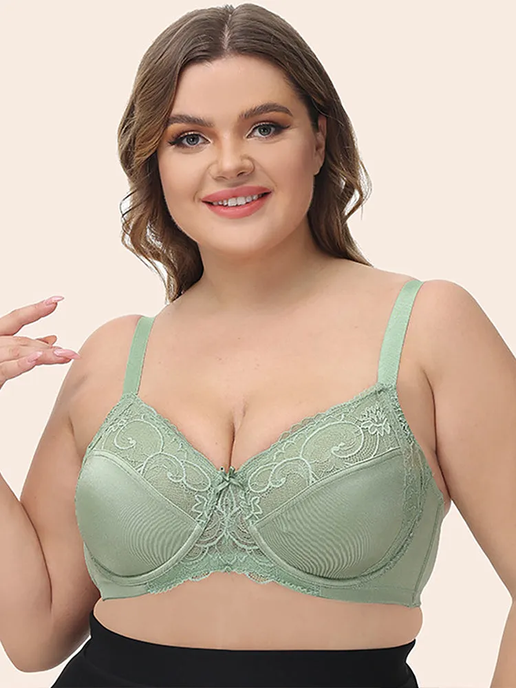 Women's Ultra-thin Green Lace Full Cup Support Bra